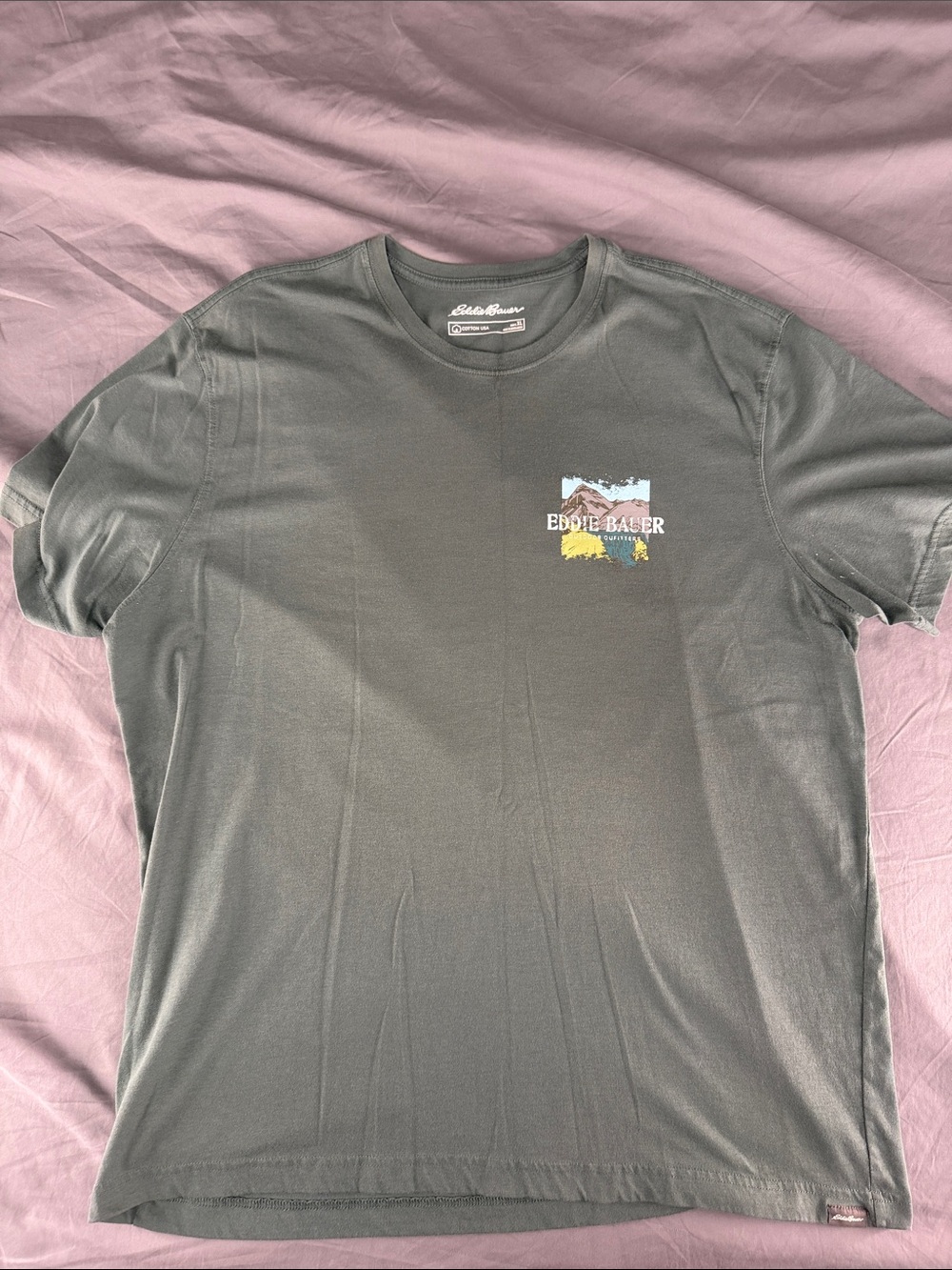 Eddie Bauer Green Crewneck Tee with Mountain Chest Print